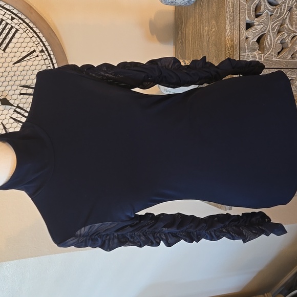 VENUS Navy Long Sleeve Top with Ruched Detailed Sleeves Mock Neck - Picture 12 of 12